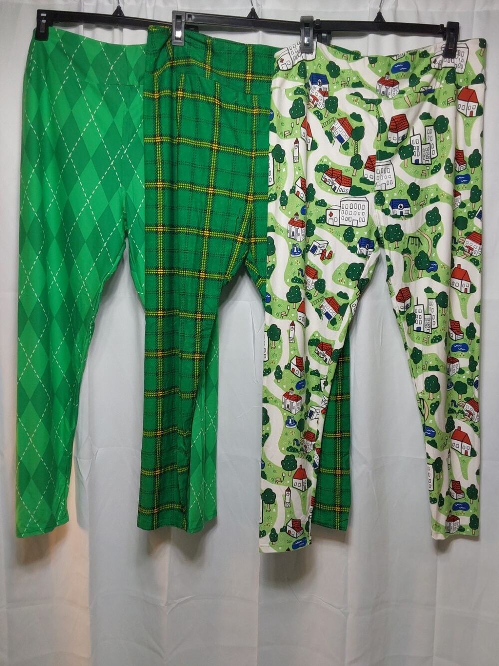 LuLaRoe TC2 Green/Multicolor High-Waist Ankle Leggings 3 Pack #J23